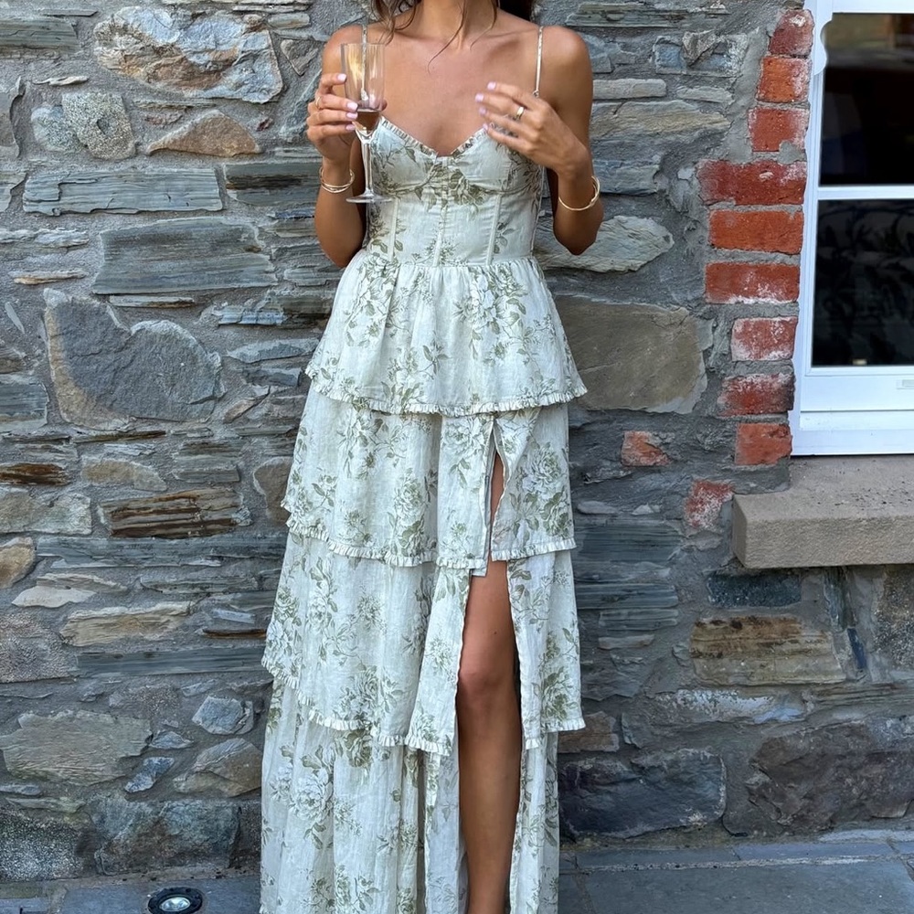 V. Chapman Caterina Sage Floral Tiered Dress
